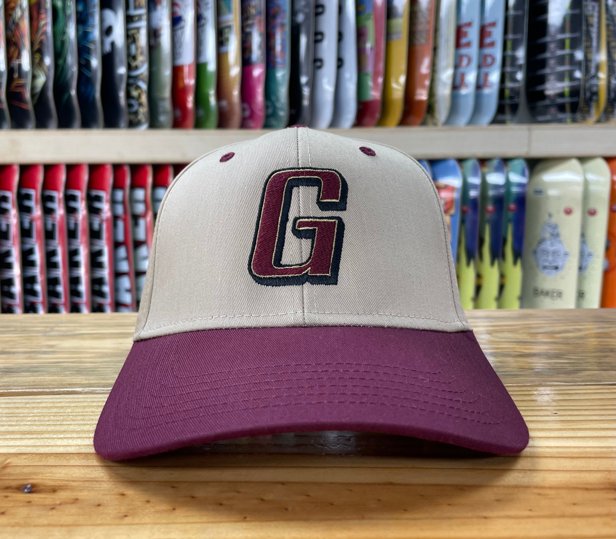 Geometric G Logo Hat - (Khaki/Burgundy)